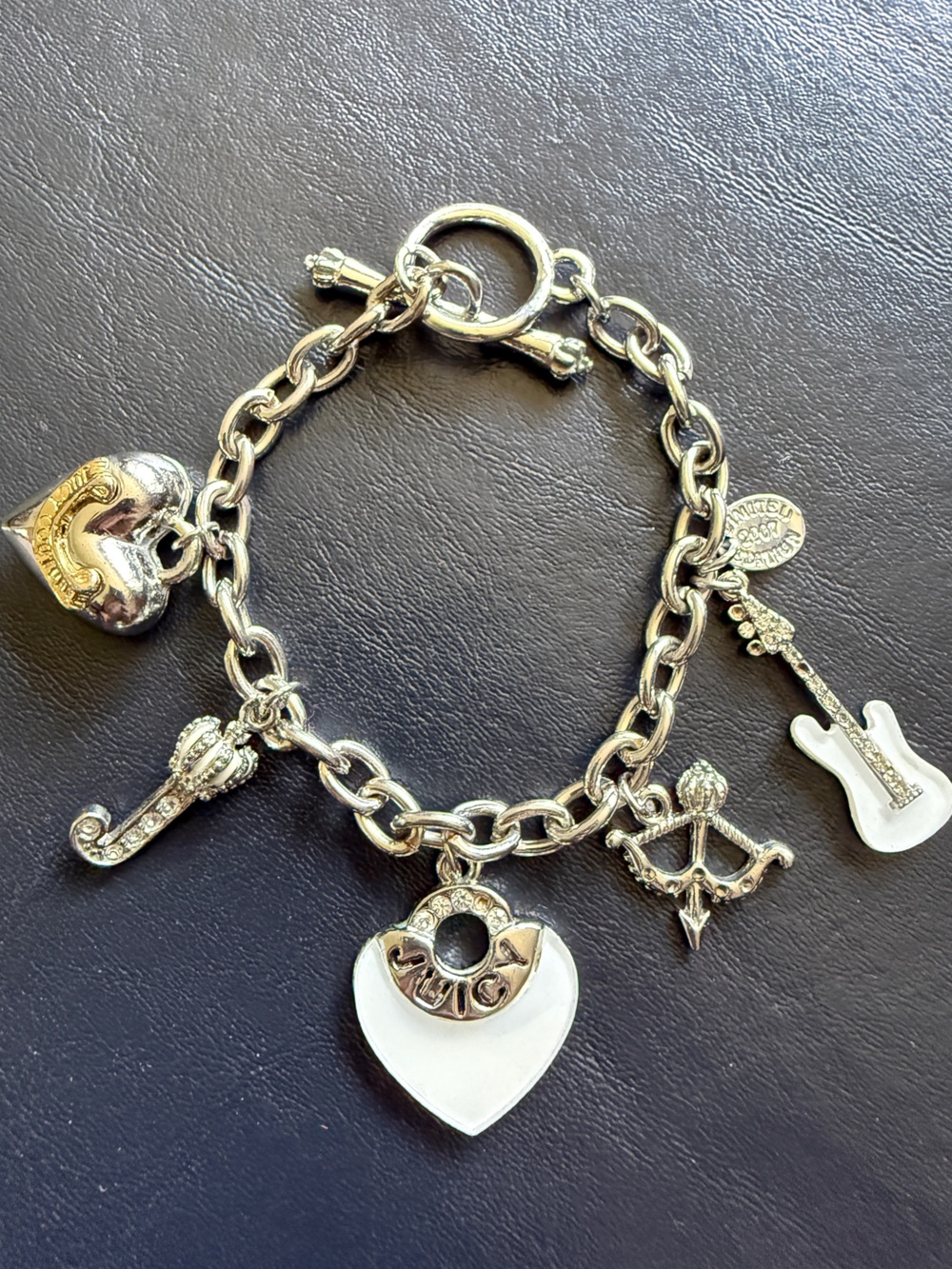 Juicy Couture Silver-Tone Charm Bracelet with White Heart & Guitar Charms 2007